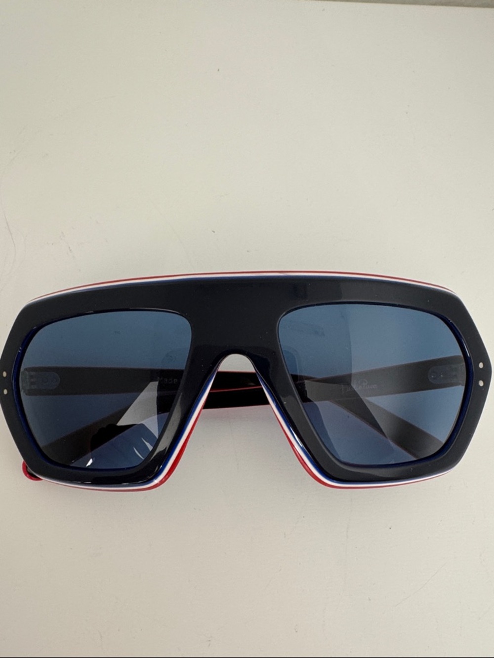 Emilio Pucci Oversized Shield Sunglasses Blue Lens Tricolor Frame